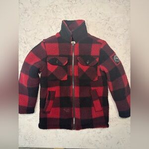 Abercrombie Kids Red and Black Plaid Sherpa Jacket
